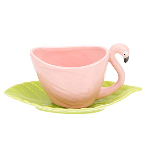 Angoily Blattförmige Untertasse Keramische Kaffeetasse Teetassen Untertasse Flamingo Design Porzellan Tee Set Latte Cappuccino Cup Dessertserver für Home Office Restaurant Keramik Flamingo von Angoily