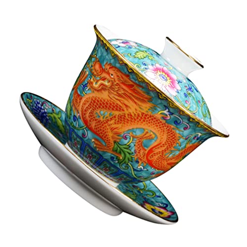 Angoily Chinesischer Gaiwan Teeschale Porzellan Kung Fu Teetasse Traditionelle Teetasse mit Untertasse Deckel Tee Schüssel Keramikbecher Teebecher Keramik Teegeschirr Grün von Angoily
