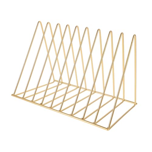 Angoily Desktop Magazine Rack rustikales Bücherregal Zeitschriftenhalter Arbeitsplatte Organisator der Zeitschrift Sortierer Metallbuchregal Horizontales Bücherregal Eisen Golden von Angoily