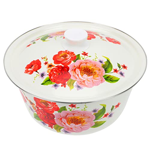 Angoily Emaille Topf Schüssel mit Deckel Rührschüssel Dessertschale Gemüsetopf Teigschüssel Salatschüssel Servierschale Küchenschüssel Suppentopf Müslischüsseln für Butter Teigwässer von Angoily