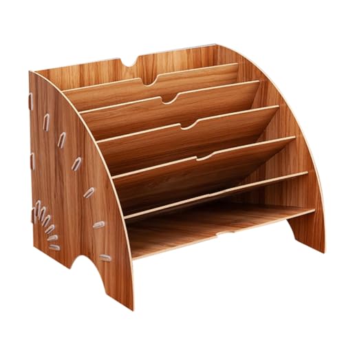 Angoily Fan Förmiges Mehrlagiges Holz Dateiablage Regal Schreibtisch Organizer Dokumentenhalter Büroaufbewahrung mit Mehreren Fächern Langlebig und Platzsparend Kirschholzfarbe von Angoily