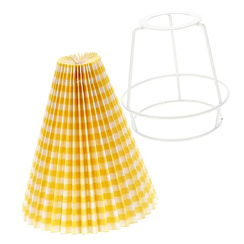 Angoily Gelbes Karomuster Lampenschirm Cover für Tischlampe und Nachttischlampe Hochwertiger Stoff Lampenschirm Falten Design für Moderne Wohnstile Dekoration Ihres von Angoily