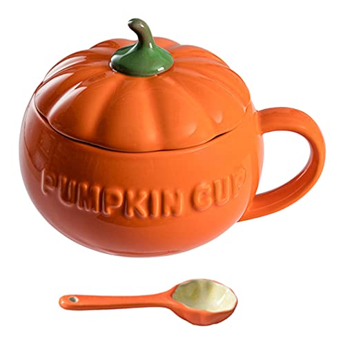 Angoily Halloween Kürbis Tassen Kaffee Keramik Kaffee Becher Mit Deckel Milch Suppe Tasse für Home (Orange) von Angoily