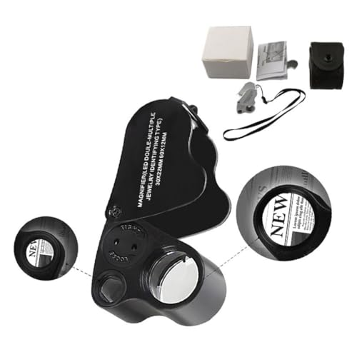 Angoily Handliche Juwelierlupe mit LED Leuchten Leichte Vergrößerungsglas mit Tragetasche Beleuchtetes Schmuck und Edelstein Magnifier für Unterwegs Farblich Sortiert Zufällige Farbe von Angoily