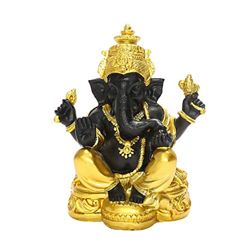 Angoily Hindu Ganesha Figur Gold Schwarz Herr Elefant- Figur Tisch Buddhistischen Gott Ganesh Ganpati Zum Sammeln Kunst Abbildung Home Office Tabelle Dispay Elefanten Statue von Angoily