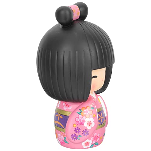 Angoily Japanisches Kokeshi Puppe Mädchen in Kimono Sammlerstück Figuren Traditionelles Handwerk Orientalische Geisha Statue Geschenk für Büro Bar Startseite Party Tischdekoration Rosa von Angoily