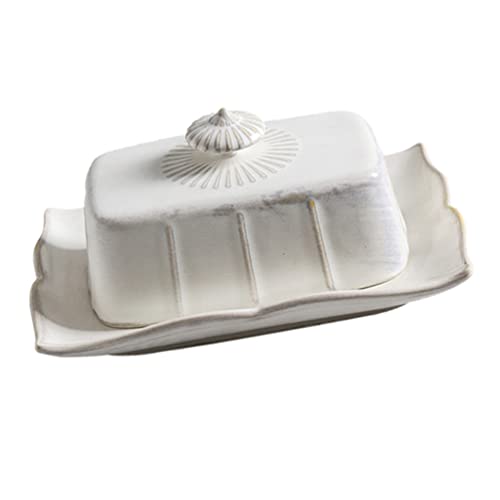 Angoily Keramik Butterdose Mit Deckel Butterschale Keramik Käseglocke Porzellan Retro Butterhalter Teedose Vintage Zuckerdose Sojasauce Gewürz Jar für Küche Küchenschrank Organizer Weiß von Angoily