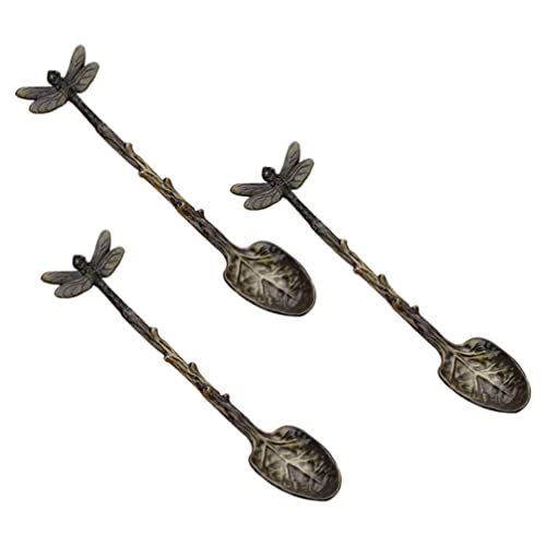 Angoily Kinderbesteck 3 Stücke Vintage Geschnitzte L?ffel mit Libelle Design Exquisiter Bronze Zinklegierung Dessert L?ffel Retrostil Rührl?ffel für Tee Dessert Eiscreme Milch Kindergeschirr von Angoily