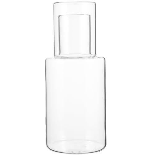 Angoily Klare Glasbecher Nachttisch-Wasserkaraffen-Set Mit Trinkglas Glasbecher Klarglas Saftwasserkrug Mundspülflasche Für Badezimmer Schlafzimmer Nachttisch 1 1 L Klare Wasserflasche von Angoily