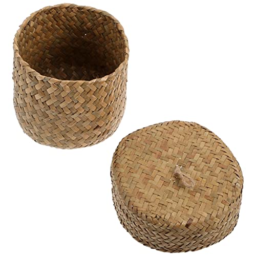 Angoily Blumenkorb Brotkörbe Korb Aus Rattan Gewebter Mülleimer Korb Aus Geflochtenem Seegras Bastkörbchen Korb Aus Seegras Stiftbehälterbox Seetang Mit Deckel Toilettenpapierkorb Kind von Angoily