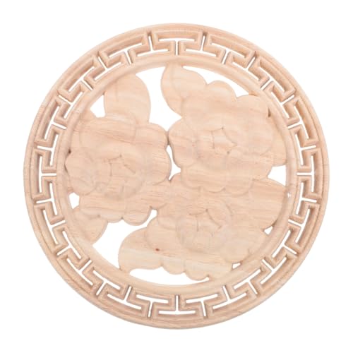 Angoily Runde Holzapplikation Unbemalt Geschnitztes Blumenmotiv Vintage Europäischer Stil Dekorative Holzverzierung für Möbel Schranktür Bett Kleiderschrank Vielseitige Möbelschmuckteile von Angoily