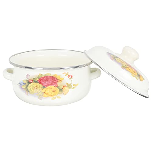 Angoily Suppentopf Emaille Topf Schmortopf Retro Emaille Kochtopf Emaile Schüssel Mit Deckel Doppelohr Emaille Salatschale Chinesische Stil Retro Knetschüssel Mischschale für Kochen 16cm von Angoily