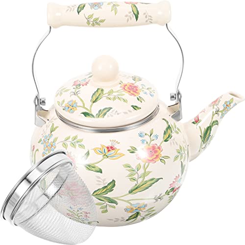 Angoily Teekanne Aus Emaillierter Keramik Mit Blumenmuster Teekessel Mit Sieb Für Den Herd 2 L Emaillierter Teekessel Aus Porzellan von Angoily