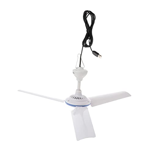 Angoily Tragbarer USB Deckenventilator mit Blättern Leiser Camping Hängelüfter für und Außenbereich für Büro Schlafzimmer und Outdoor Aktivitäten Blau und Weiß von Angoily
