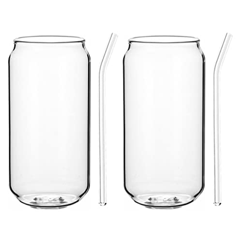 Angoily Trinkgl? mit Glasstroh 2 Set 16. 9 Unzen Dosen Geformte Glasbecher Biergl? Eiskaffeegl? Trinkglasbecher mit 2 Wiederverwendbaren Glasstrohhalmen für Whisky Soda Tee Saftglas 500ml von Angoily