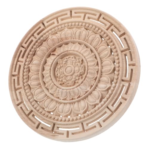 Angoily Unlackierte Holzapplikation Mandala Blume Rund Handgeschnitztes Holzornament Möbelaufkleber Wiederverwendbar für Schrank Kommode Schlafzimmer Dekoration von Angoily