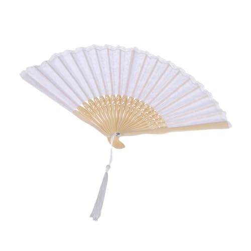 Angoily Vintage Spitzen faltfächer Weiß Retro Chinesischer Stil Handfächer Eleganter Klappventilator mit Hohlstickerei Tragbar und Leicht für Damen Bühnenauftritt und Alltag von Angoily