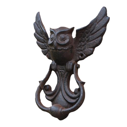 Angoily Vintage Türklopfer Eule Gusseisen Retro Türgriff mit Katzenkopf Design Rustikaler Gartentürgriff aus Robustem Montageschrauben für Innen und Außentüren von Angoily