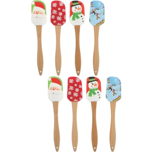 Angoily Weihnachts-Silikonspatel 8 Stück Weihnachtskuchen-Dekorationsspatel Küchen-Silikonspatel-Set Butterschaber Mit Holzgriff Für Weihnachtsdekoration Backen Kochen von Angoily