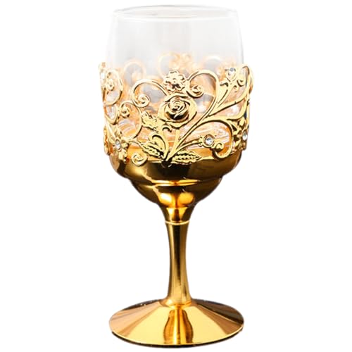 Angoily Weinkelch Aus Glas Schnapsbecher Goldener Weinbecher Im Vintage-Stil Geprägter Kelch Aus Metall Kelchbecher Cocktailglas Weinbecher von Angoily