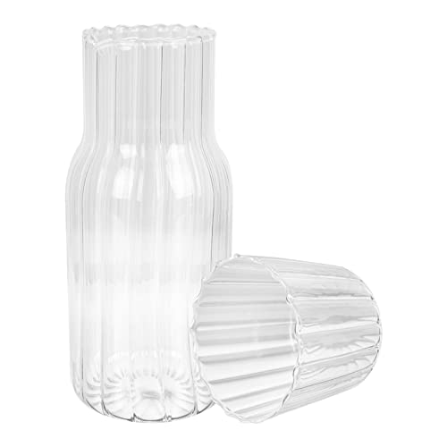 Nachttisch- Wasser- Karaffe Und Glas- Set für Nachttisch 17 Oz- Streifen Nacht Wasserkaraffe mit Becher Klare Glaswasserkrug Und Tasse für Wasser Eistee Saft (500Ml) von Angoily