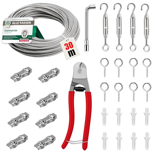 Angooni 31 pcs Stahlseil Kit, 30 m Edelstahl Drahtseil 4 mm, von Angooni