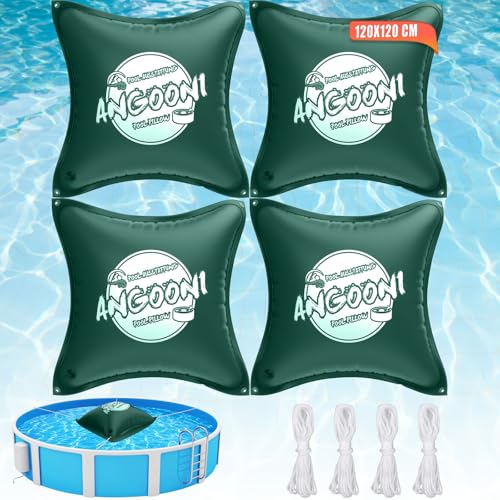 Angooni Poolkissen Winter XXL 4 Stück-120 x 120 cm | Luftkissen Pool mit Doppelnaht zur Poolabdeckung | Pool Kissen für den Winter | mit Boston Dual-Inflation Ventil | Grüner von Angooni