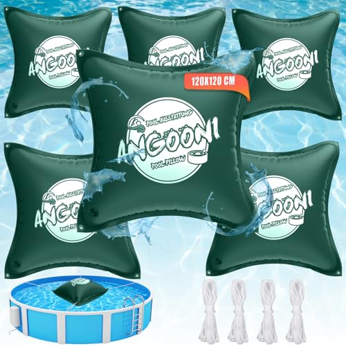 Angooni Poolkissen Winter XXL 6 Stück-120 x 120 cm | Luftkissen Pool mit Doppelnaht zur Poolabdeckung | Pool Kissen für den Winter | mit Boston Dual-Inflation Ventil | Grüner von Angooni