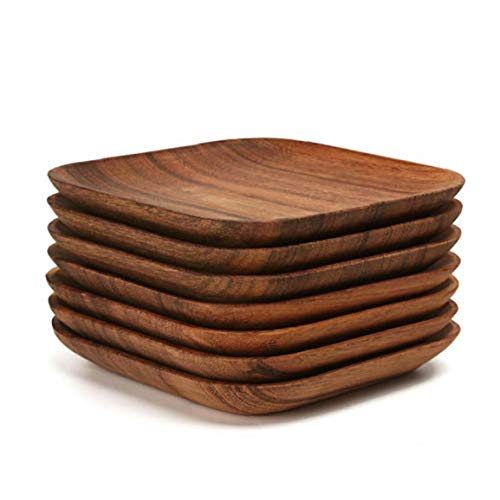 Angoter 2ST Platz Platte aus Holz Premium-Akazienholz Kuchenteller Geschirr Dessert Serviertablett Holz Sushi Teller Geschirr Geschirr von Angoter