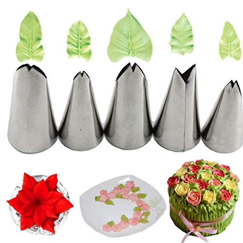 5 PCS Set Blätter Düsen Edelstahl Icing Piping Düsen Tipps Gebäck-Spitze für Kuchen Dekorieren Gebäck Fondant Werkzeuge von Angoter