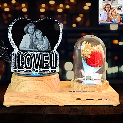 I LOVE U Photo Custom Night Light Rose Flower Bouquet Personalisierte 3D-Kristalllampe 7-Farben-Licht Bluetooth-Rotation Kristall-Fotorahmen Bestes Geschenk für Paare, Liebe, Frauen, Männer von Angry Egg Boy