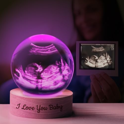 Personalisierte Ultraschall-Foto-Kristallkugel, Benutzerdefinierte Kristallkugel mit LED-Leuchtsockel, Anpassbare Foto & Text Kristall Dekorative Kugel, Keepsake Geschenk für werdende Eltern von Angry Egg Boy