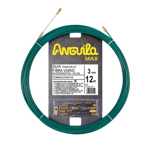 Anguila Max| Kabeleinziehhilfen | Glasfaser verstärkt | Nylon | Kombi-Endstücke | Farbe grün | Durchmesser 3mm| 12 Meter von ANGUILA MAX