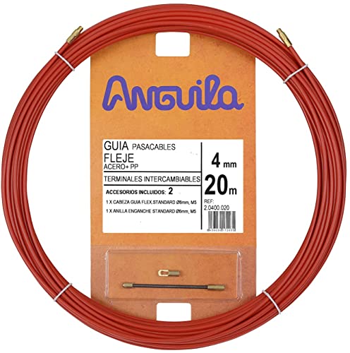 Anguila | Kabeleinführung | Auswechselbare Klemmen | Stahl + Propylenband | Farbe Rot | Durchmesser 4mm | 20 Meter von Anguila