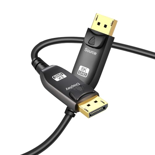 Angusplay 8K Glasfaser DisplayPort auf DisplayPort Kabel 1.4 20m, Ultra HD 8K @ 60Hz 4K @ 144Hz optisches Glasfaserkabel, High Speed 32,4Gbit/s Lang DP Kabel 1.4 1.2 für HDCP 3D Gaming und PC Monitor von Angusplay