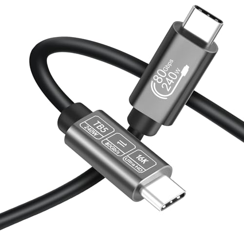 Angusplay USB C Thunderbolt 5 Kabel, PD 240W Ladekabel 80Gbps Datenkabel, 16K/ 8K Video Display TB5 Kabel Kompatibel mit Thunderbolt 4/3, USB4 / USB-C, für Monitor, 1M von Angusplay