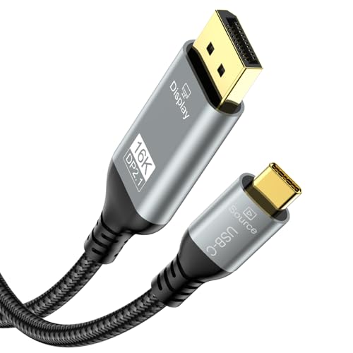 Angusplay USB C auf DisplayPort 2.1 Kabel, 16K 30Hz 8K 60Hz 4K 240Hz, Thunderbolt 4/3 zu DP Cabel 40Gbps, kompatibel mit MST/Clamshell Modus, Typ C DP 2.1 Kabel für Macbook, iPhone 16/15 Pro Max, 1M von Angusplay