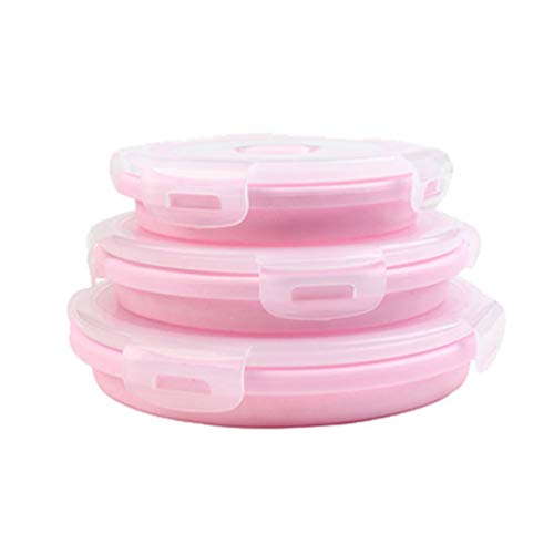 Angyu Runden Silikon Zusammenklappbaren Container Faltbare Frischhalteboxen Brotdosen Brotbox Vorratsdosen-Sets Leicht zu Tragen Frischhaltedosen Set (Pink(3 Pcs),350-800 ml) von Angyu