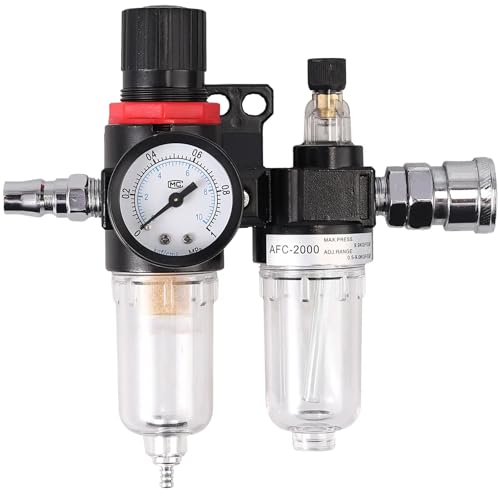 Anhoer 1/4 Zoll Luftfilterregler Kompressor Feuchtigkeitsabscheider Kit mit Manometer Wasserabscheider Luftdruckregler Inline-Schnellkupplungen für Luftkompressorregler von Anhoer