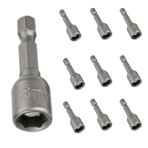 Anhoer 10 Stück 8mm Magnetische Steckschlüssel Satz 1/4 Zoll Hex Bohrer Stecknuss Nuss Stecknuss Bit Adapter für schnurgebundene oder kabellose Bohrmaschinen von Anhoer