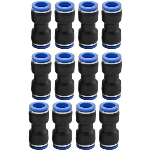 Anhoer 12 Stück Gerader Pneumatischer 2 Wege Steckanschluss Steckverbinder Pneumatikverbinder Push to Connect Fittings Rohrverbindung Luftschlauch Verbinder für Luft Schnellbefestigungen (8mm) von Anhoer