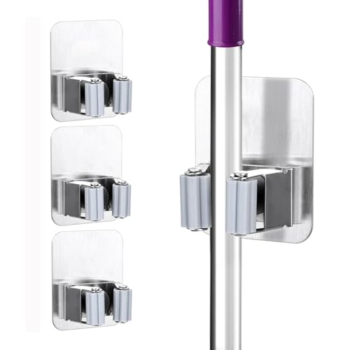 Anhoer 3 Stück Besenhalterung Wand Selbstklebender Besenhalter Gartengerätehalter Wandhalterung Ohne Bohren Küchenorganizer Haken Selbstklebend Besenhalter Organizer Gerätehaken für Küche von Anhoer