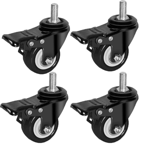 Anhoer 4 Stück 50mm Möbelrolle M8×25mm Rollen mit Bremse Bis Zu 70 KG (Pro Rolle) 360 Grad Lenkrollen Gummi Lenkrollen Schwerlastrollen Transportrollen für Geräte und Möbel Schwarz von Anhoer