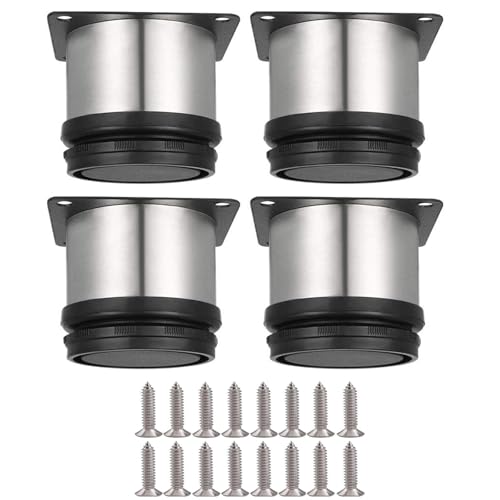 Anhoer 4 Stück Runde Verstellbare Möbelfüße 50mm Edelstahl Schrankfüße Tischbeine mit Edelstahlschrauben Einstellbare Höhe 0-15 mm für Möbel Küche Schreibtisch von Anhoer
