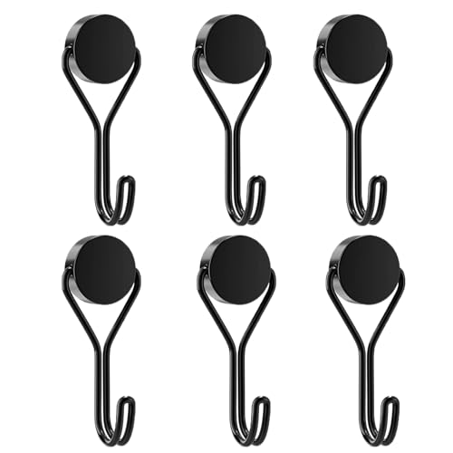 Anhoer 6 Stück Magnethaken Neodym Drehbar Magnetischer Haken Magnethaken Extra Stark mit Haken für Eisentüren Kühlschränke Küchen Kleiderablage Büro Schließfächer Schwarz (16mm) von Anhoer