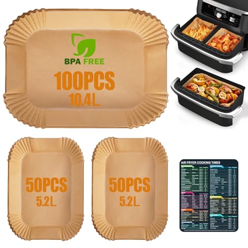 Anhow 200 Stück Backpapier für Ninja AF500EU Heißluftfritteuse, Heißluftfritteuse Quadrat für 5.2-10.4 L Körbe Airfryer Backpapier Kompatibel mit Ninja AF500EU Air Fryer - Holzfarbe von Anhow