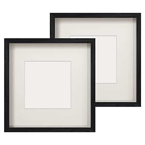 Anhow 2er 3D Bilderrahmen 23x23 cm, Echtglas 3D Bilderrahmen zum Befüllen 3cm Tiefer Objektrahmen mit Beige Passepartout Passend für 13x13 cm Fotos - Schwarz von Anhow