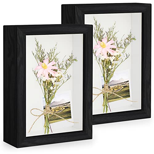Anhow 2er 3D Bilderrahmen zum Befüllen, 3D Bilderrahmen Tiefer Objektrahmen 10 x 15 cm mit Transparente Echtglas für Tischplatte und Wand - Schwarz/ 3cm von Anhow