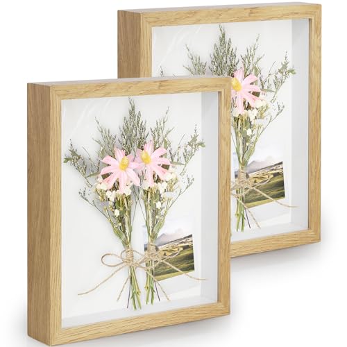 Anhow 2er 3D Bilderrahmen zum Befüllen, 3D Bilderrahmen Tiefer Objektrahmen 15 x 20 cm mit Transparente Echtglas für Tischplatte und Wand - Holzfarbe/ 3cm von Anhow