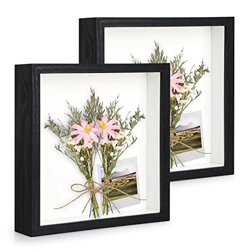 Anhow 2er 3D Bilderrahmen zum Befüllen, 3D Bilderrahmen Tiefer Objektrahmen 23 x 23 cm mit Transparente Echtglas für Tischplatte und Wand - Schwarz/ 3cm von Anhow